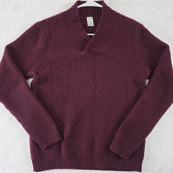 VTG Gap Mens Wool Blend Sweater V Neck Stretch Burgundy Maroon Knit Size Med - Picture 1 of 15